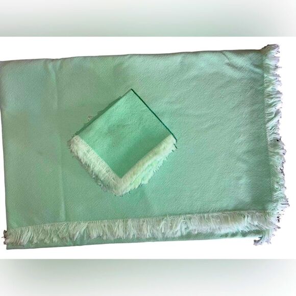 Pastel Green Cotton Rectangle Table cloth And Set Of 8 Napkins NWOT vintage - Picture 4 of 5